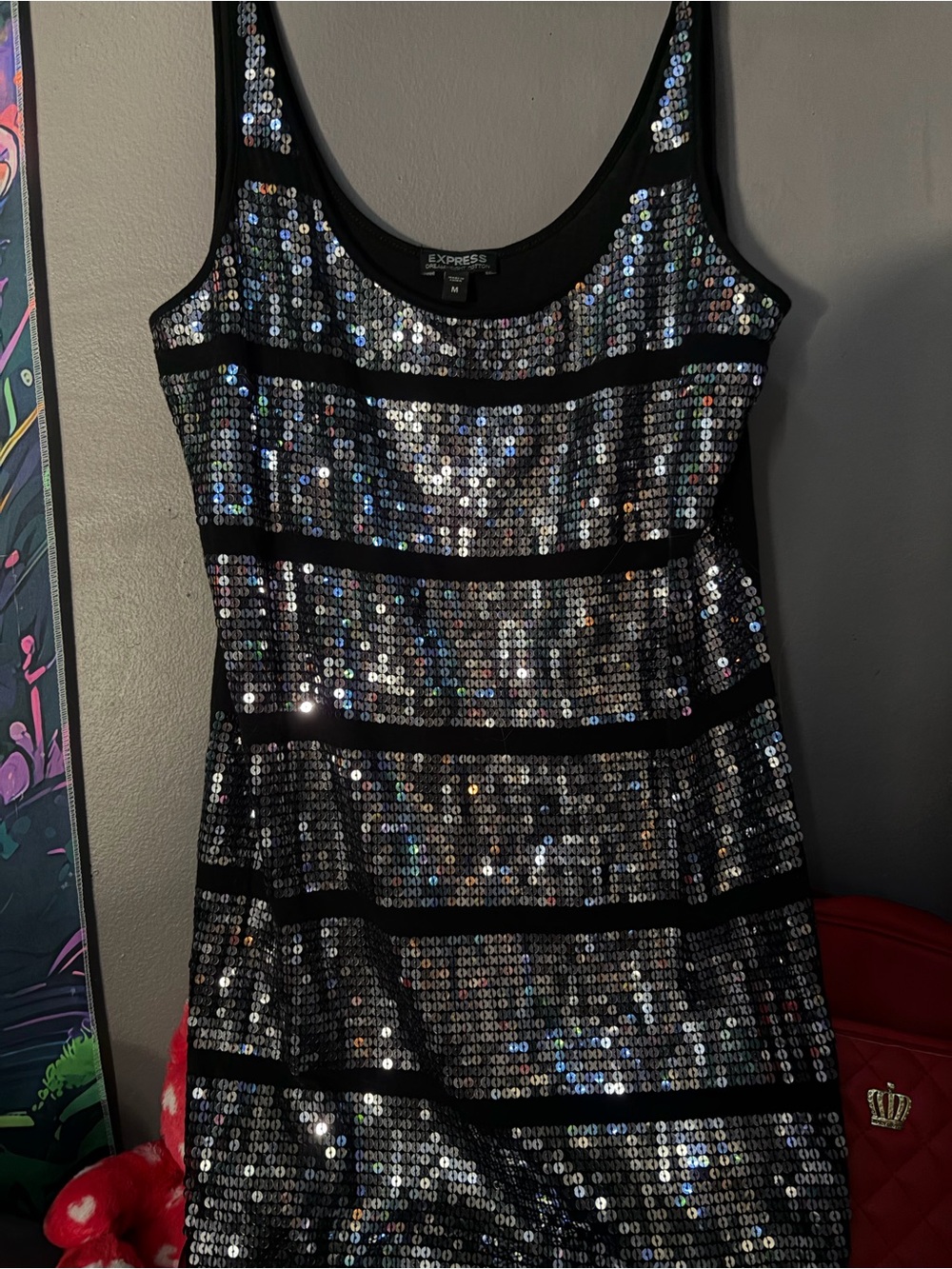 Express Black Sequin Tank Mini Dress